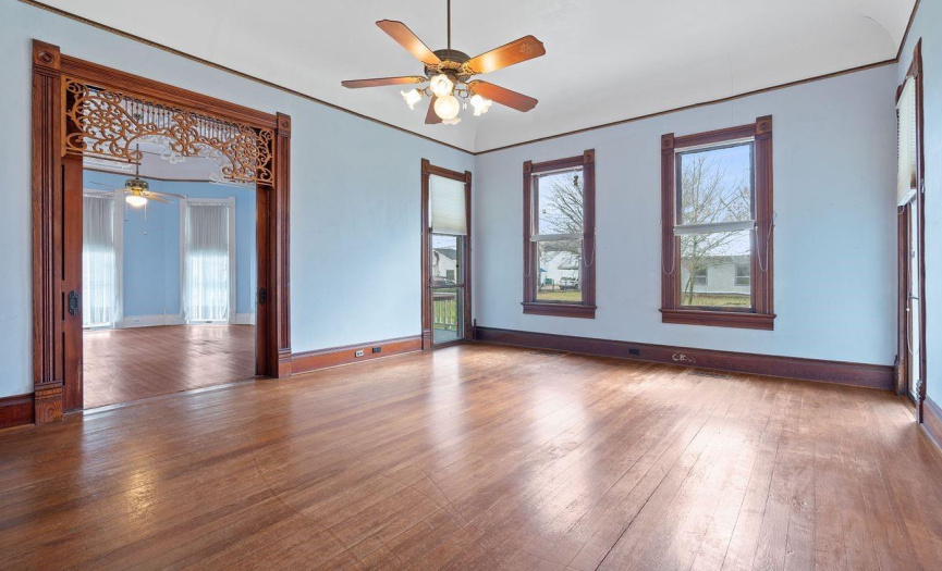 Dining room is quite large and has a beautiful built in hutch.