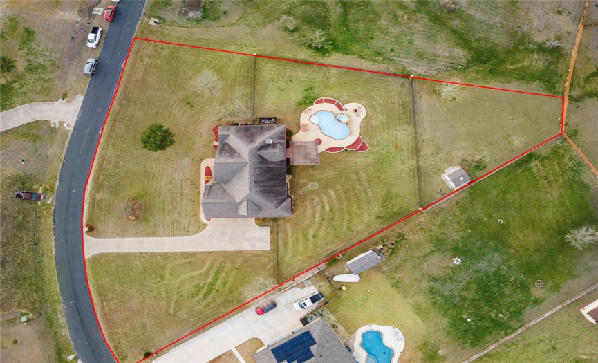 Sky View of Property * Note Storage Shed and Black Metal Fencing