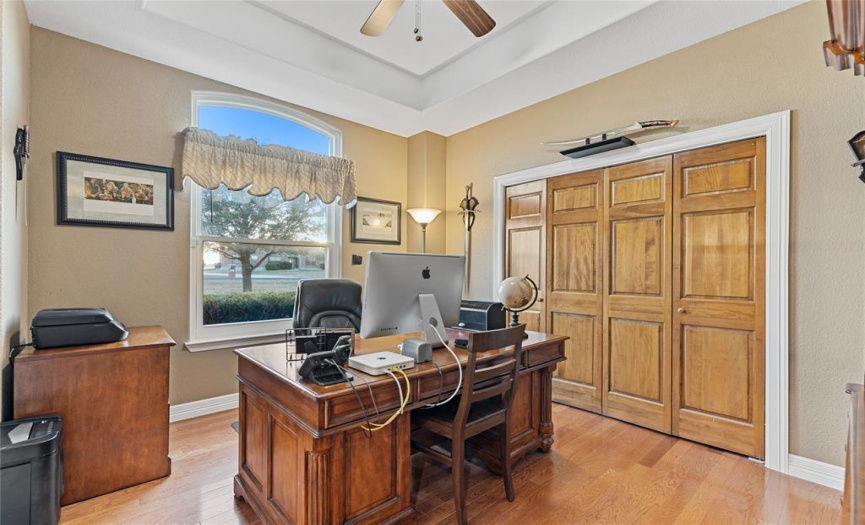 Dedicated Office has French Doors,Wood Foors and a Large Closet
