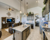 The kitchen and living areas are truly open concept