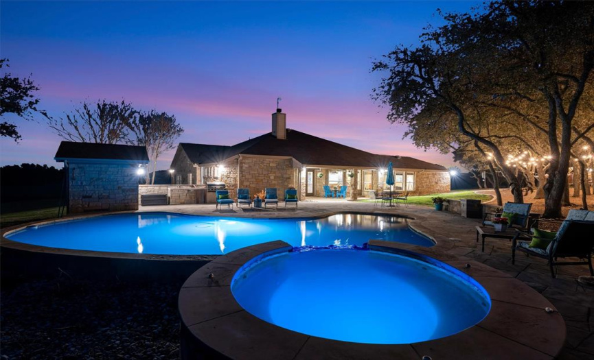 Enjoy a dip in the pool or relax in the hot tub under the bright stars.