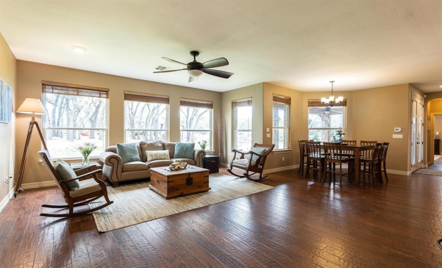 The breakfast area and secondary living room are within easy access to the kitchen.