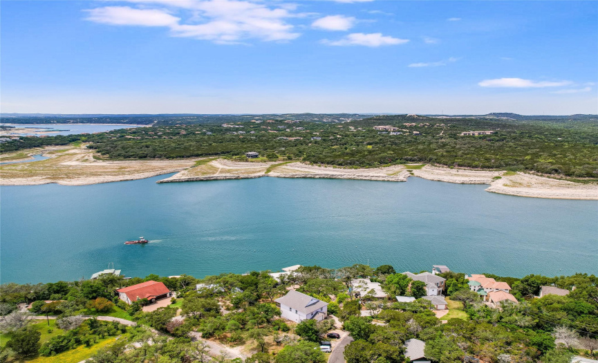 Lake Travis deep water behind our waterfront home in Volente at low lake level 638 ft
