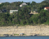 Our home top center and shoreline on Lake Travis; at low lake level of 638 ft; we still have deep water