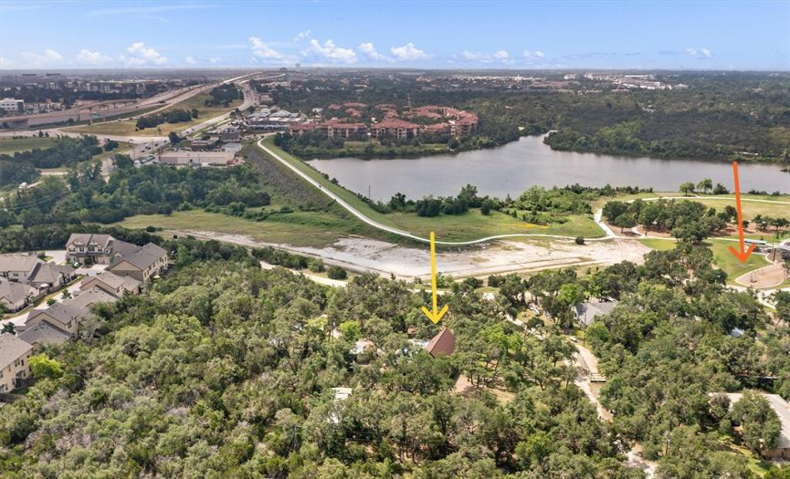 yellow arrow is the home, orange arrow is the new Lakeline park...with views of the lake