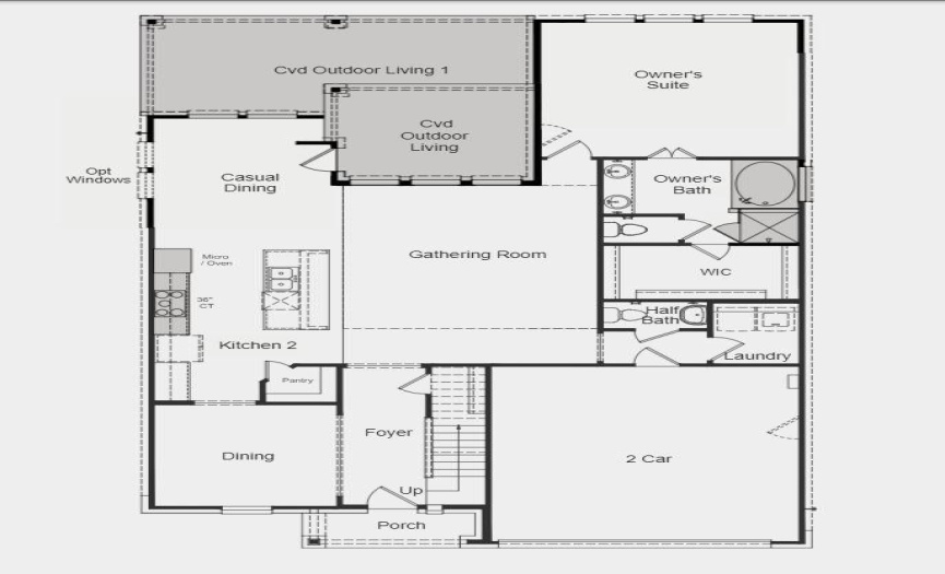  Structural options added include: gourmet kitchen 2, lifestyle space, drop-in tub at owner's bath with shower, 8' entry door, windows at casual dining and pre-plumb for future water softener.