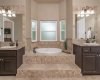 Primary Bath!  Jetted tub, Dual Vanities, Granite, Travertine, Separate Shower, Two Walk-in Closets