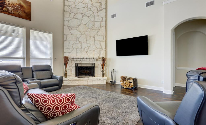 Living Room with Stone Fireplace