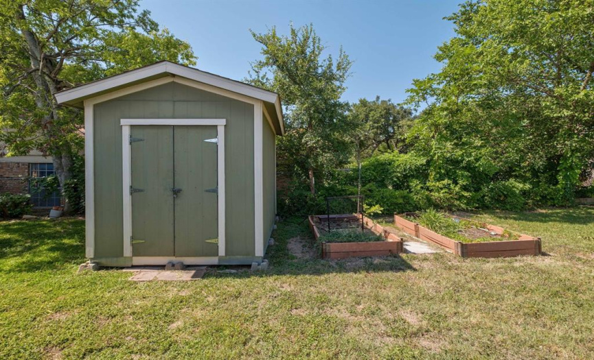 This shed was built on site.  Notice the two raised vegetable beds.