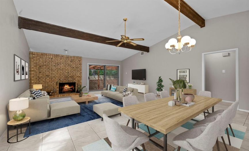 Virtually staged.  Living room Dining combo.  Vaulted ceiling creates more room.