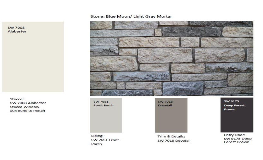 Color selections for actual home, under construction.