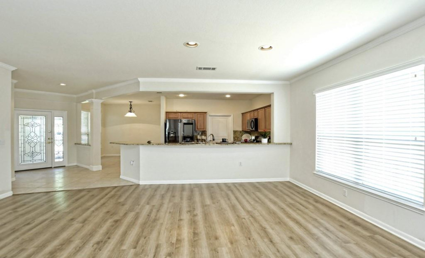 Formal living area with a breakfast bar