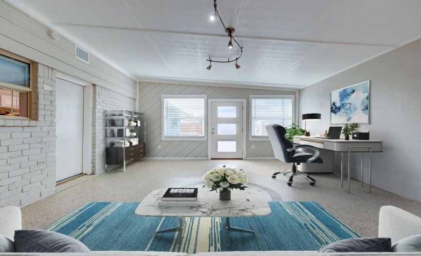 Office - Sunroom - Workout space?  *pic is virtually staged* This room connects Side B to Workshop, covered patio, backyard and detached garage