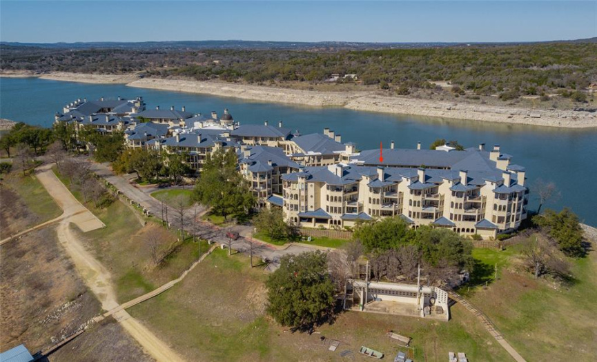 Aerial view of the Island on Lake Travis