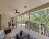 Covered patio for relaxing and entertaining. Walnut Creek green belt is across the creek. Very private.
