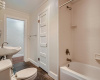 The main bathroom also offers tile floors & backslash plus linen storage. 