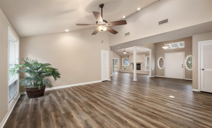 One large area with family room, dining area, and entry