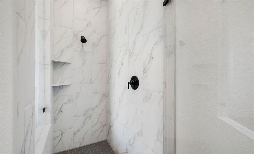 Walk-in shower with beautiful tile