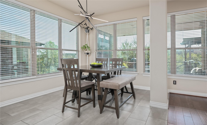 Breakfast nook with lots of natural light and hill country views