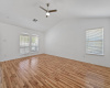 Pergo wood laminate flooring flows through the living room.