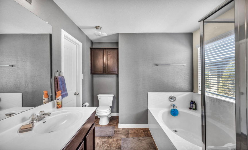 Sunken tub in Owner's suite, Subway tiles in Shower