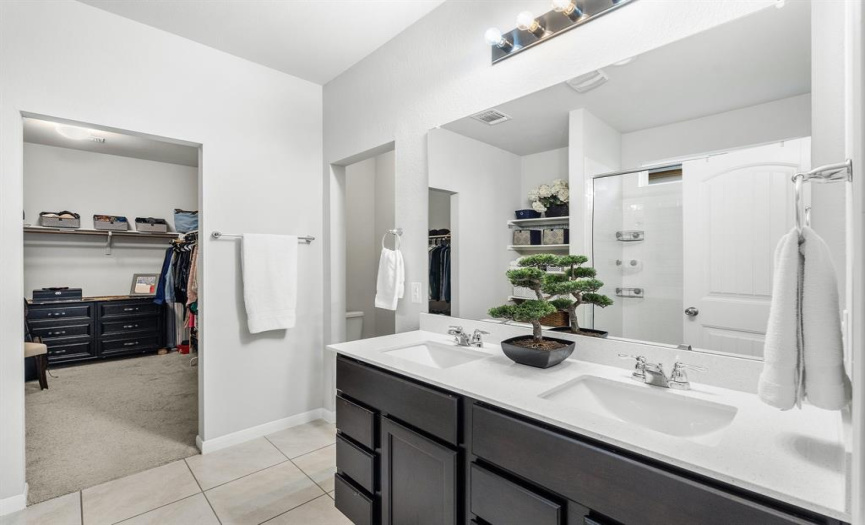 The primary bathroom is a true oasis, complete with a private water closet and an expansive walk-in closet.