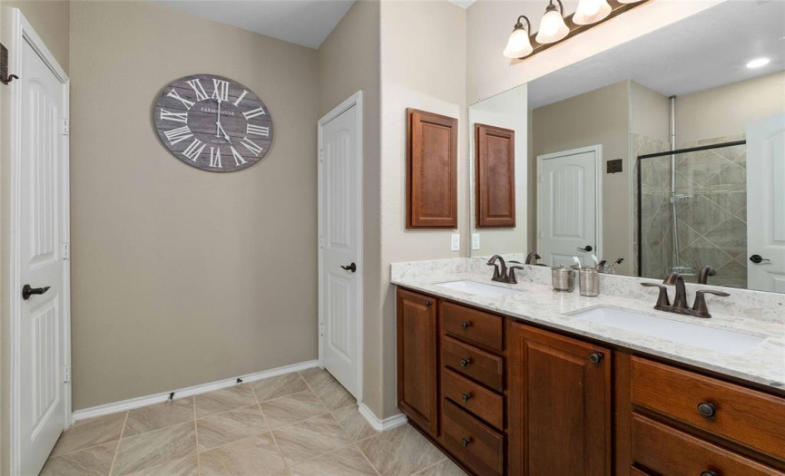 The spacious private ensuite bathroom will serve as your daily spa getaway and offers a dual vanity with designer countertop, linen closet, and walk-in closet.