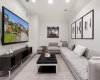 Media room/home theater with virtually staged furniture for illustration purposes only