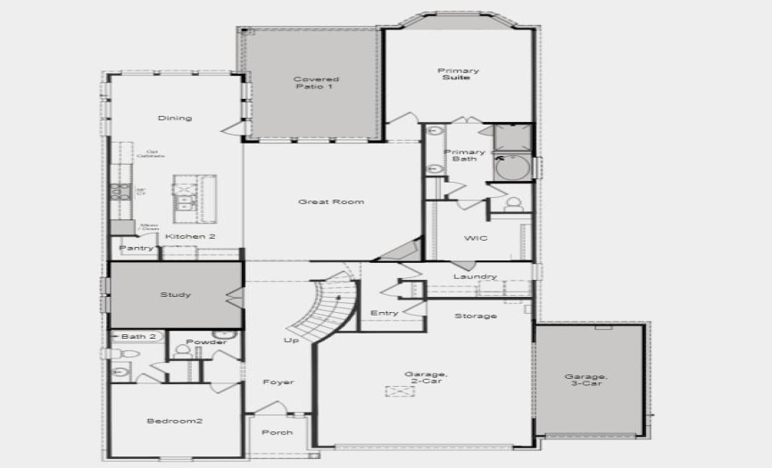 Structural options added include: door at laundry, fireplace, gourmet kitchen 2, bay window, slide in tub at primary bathroom, pre-plumb future gas line in the patio and outdoor sink, pre plumb for future water softener, covered outdoor living, media, and study.