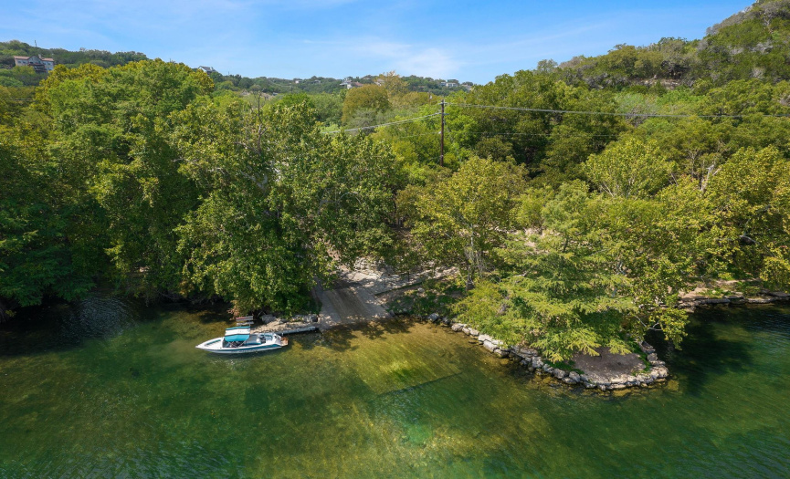 A view of the boat ramp into Lake Austin. This is a private ramp for Apache Shores residents only. 