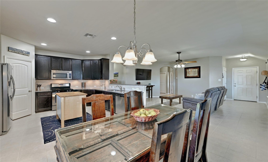 Fantastic entertainer's open floor plan for the living room, kitchen, and dining area. 