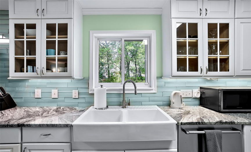 Stunning farmhouse sink with a nice view!
