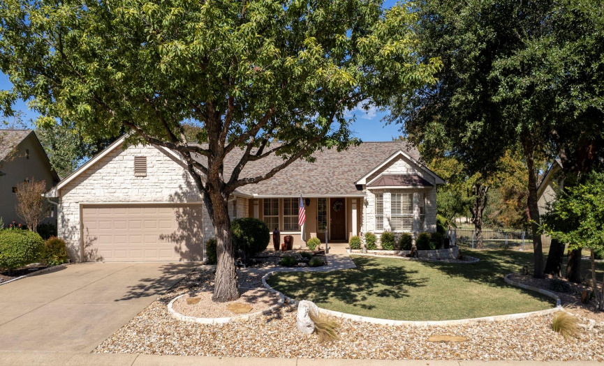 This Trinity floorplan by Del Webb backs to a large tree-filled greenbelt, and look at the mature trees surrounding your yard.