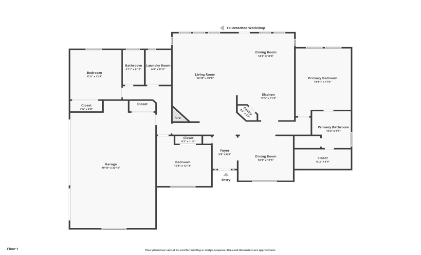 Floor plan of the house and the workshop.