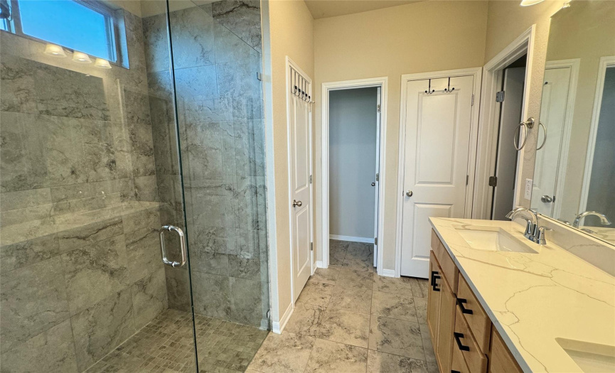 Large walk-in shower with no step over.