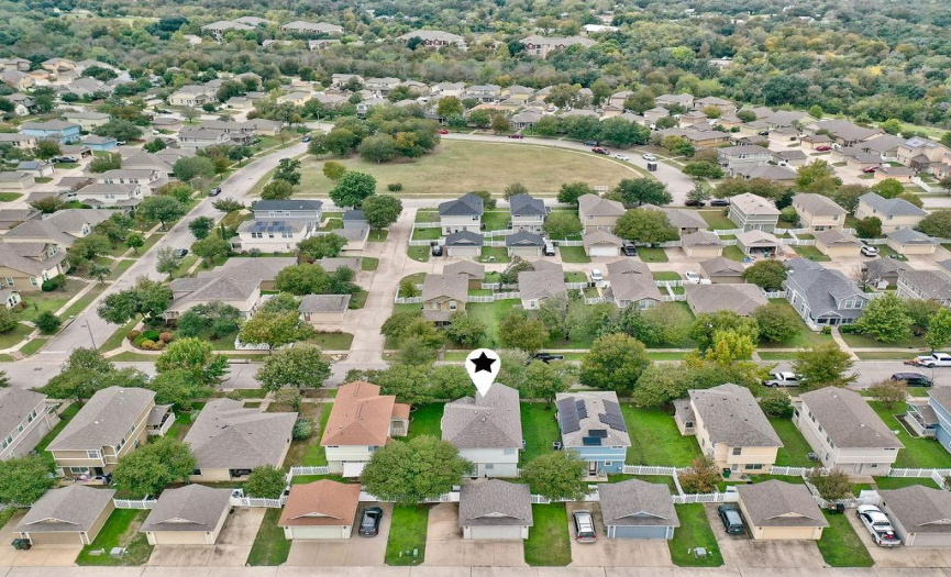 Aerial view of the home and community just off AW Grimes