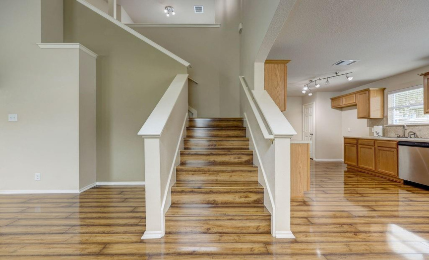 Your stairway to the upstairs is wide and open to the landing