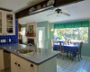 Kitchen and dining spaces allow for multiple cooks together.