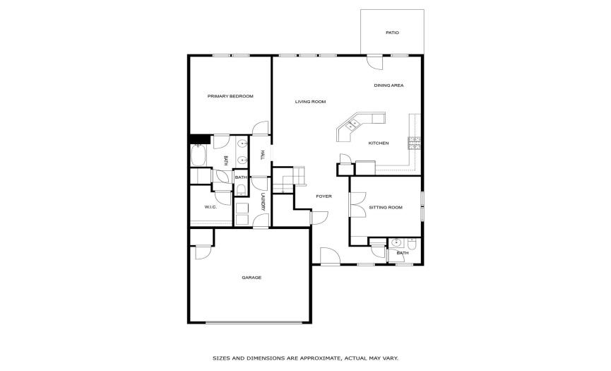  First floor layout - Office, Kitchen, Living/Dining room, Primary bedroom and bathroom, Utility room, Half bathroom