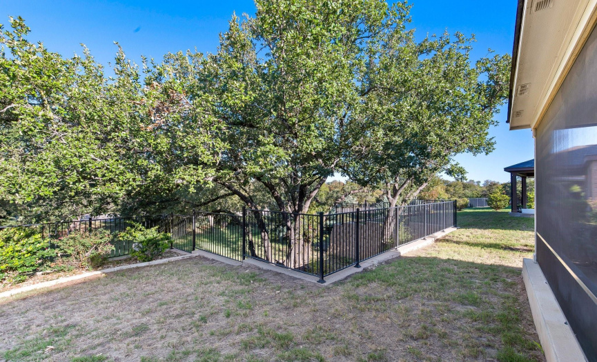 Privacy with mature oak trees.
