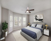 Virtually Staged. Primary bedroom offers lighted ceiling fan and bay windows