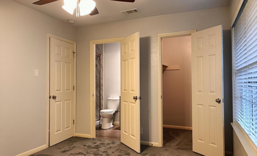 View from Master to Entry Door, Private Bath and Large Walk-in Closet