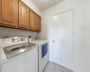 Fully equipped laundry room off the kitchen with built in storage. 