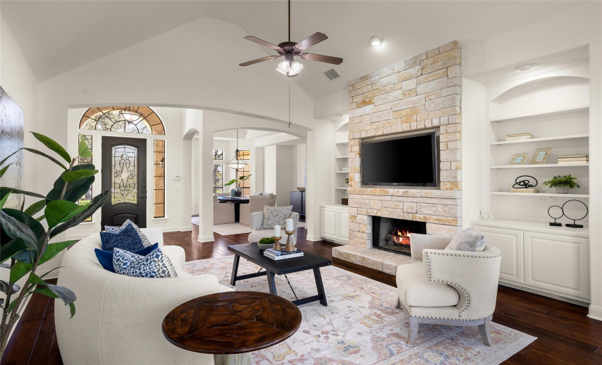 The gorgeous living room offers a quiet space to escape for entertaining and relaxing. 