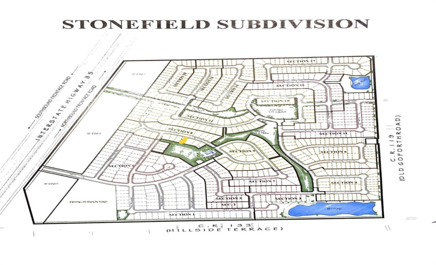 Community Layout. See the yellow rectangle for homes location and close proximity to the Community Pool and Park!