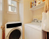 The laundry room is a functional and versatile space, well- equipped to handle all your laundry needs.