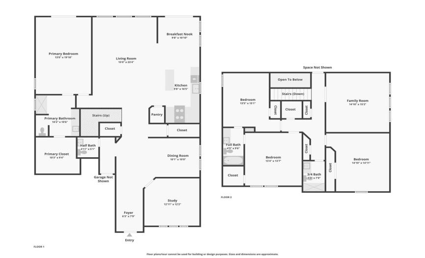 Open floorplan with study, dining, large living room, breakfast nook. Not pictured is garage with custom-built storage cabinets. Upstairs - gameroom/flex space, large walk-in attic and all other bedrooms. 