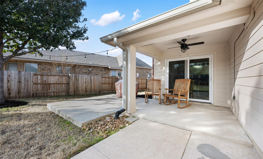 Large side yard and extended patio