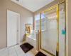 Separate soaking tub and shower makes getting ready a breeze.