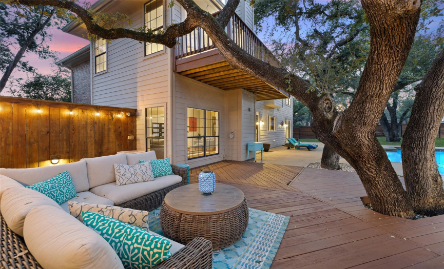 The spacious deck is the  ideal space to entertain or unwind under the stars.